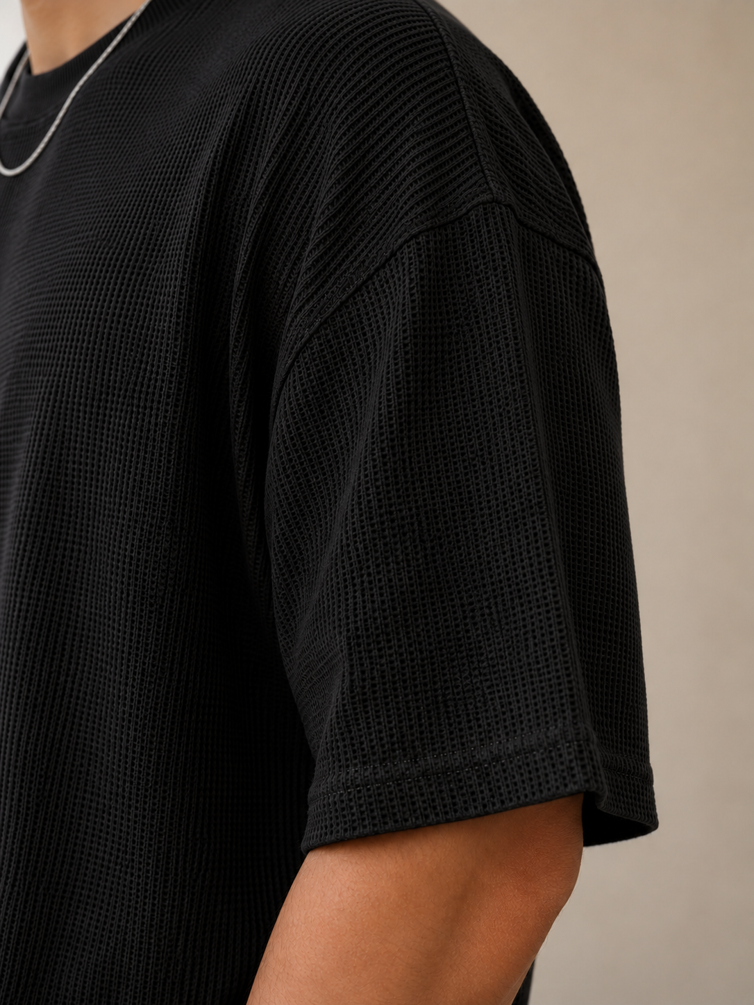 Waffle Knit Boxy Fit Tee Under ₹699 | Black