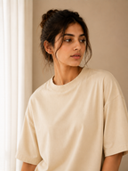 Cotton Boxy Fit T-Shirt - Beige Color