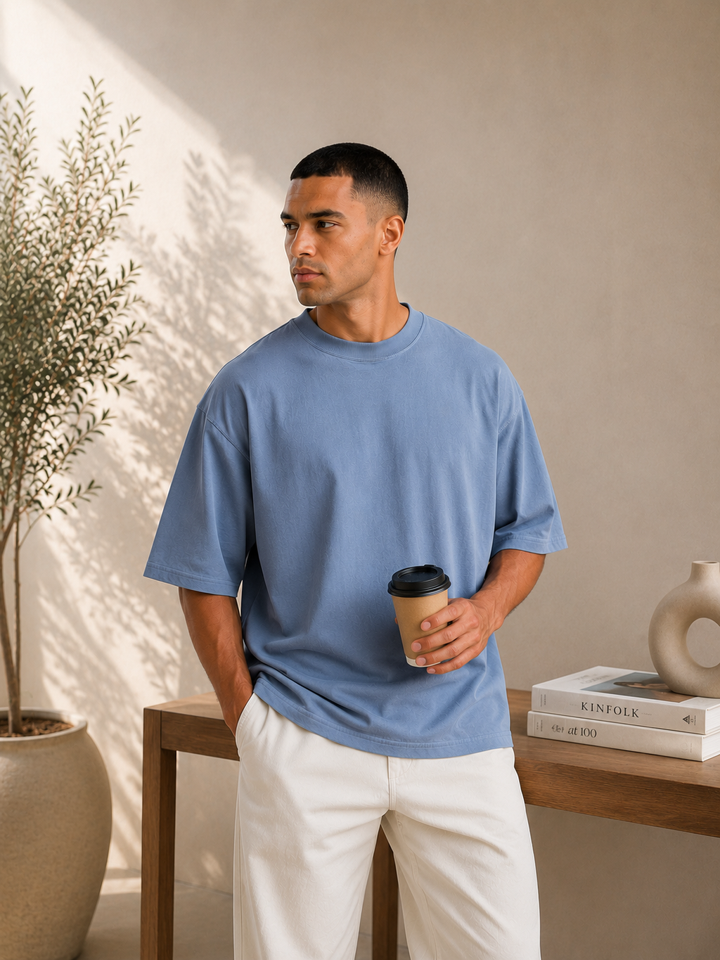 Cotton  Boxy Fit T-Shirt - Steel Blue