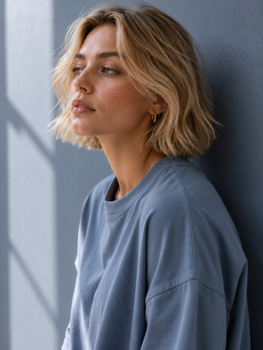 Cotton  Boxy Fit T-Shirt - Steel Blue Color