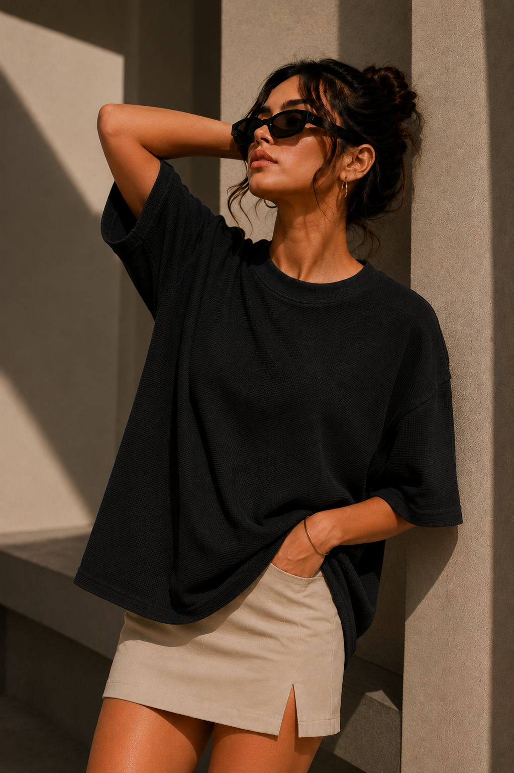 Waffle Boxy Fit Tee Under ₹699 | Black Color