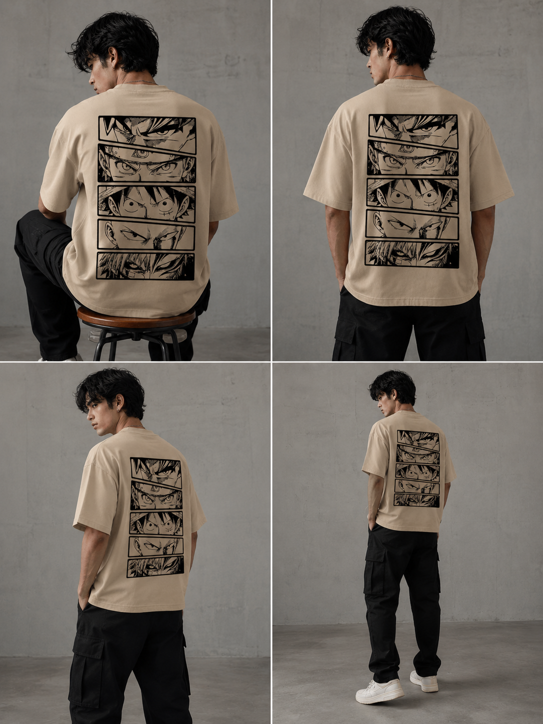 Manga Focus Oversized T-Shirt – Beige