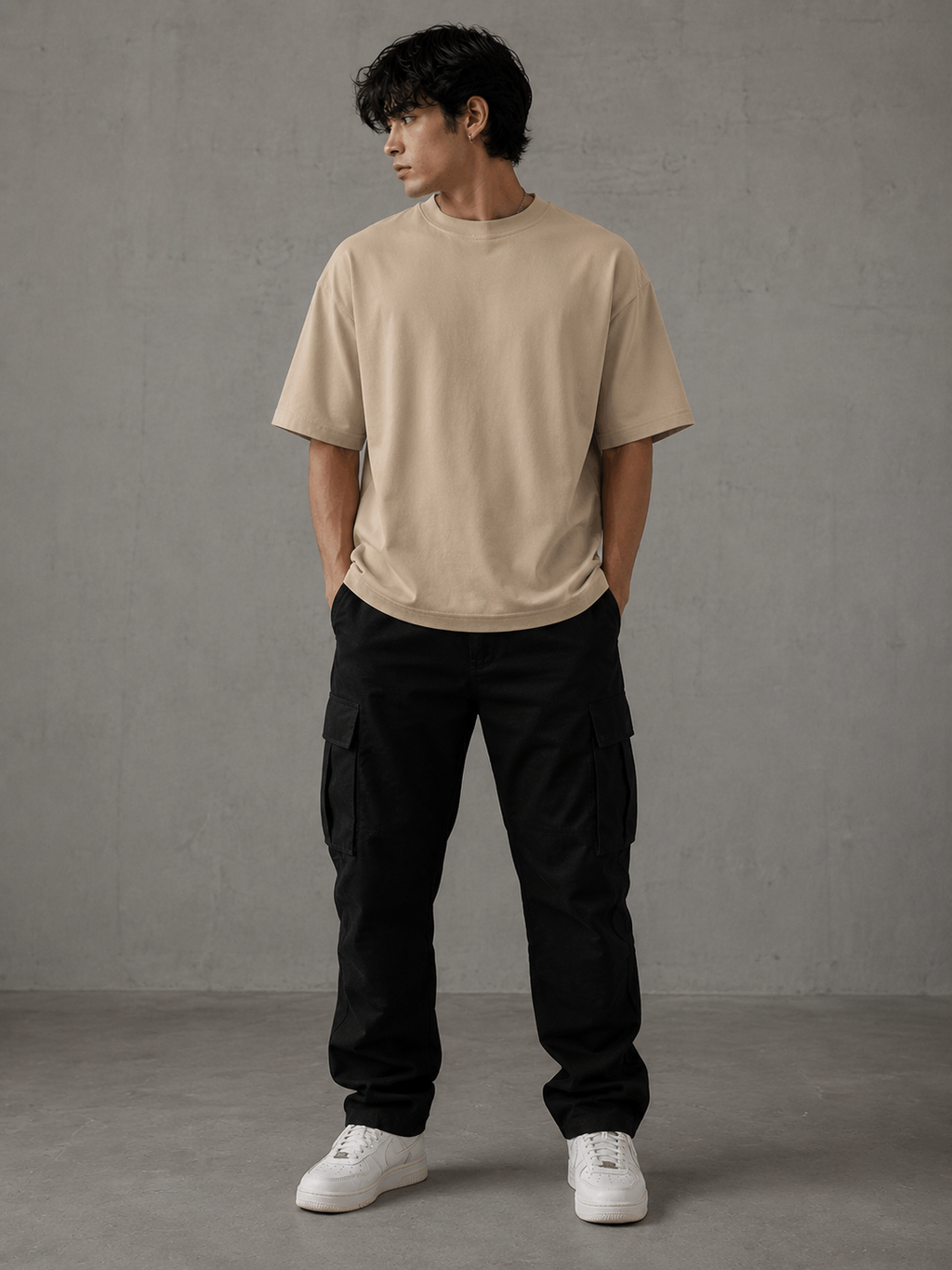 Manga Focus Oversized T-Shirt – Beige