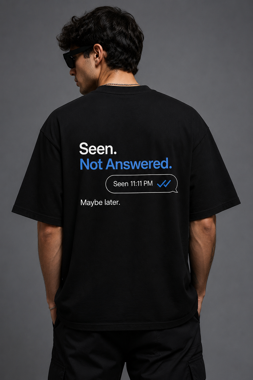 Seen. Not Answered. – Black Oversized Boxy Fit T-Shirt