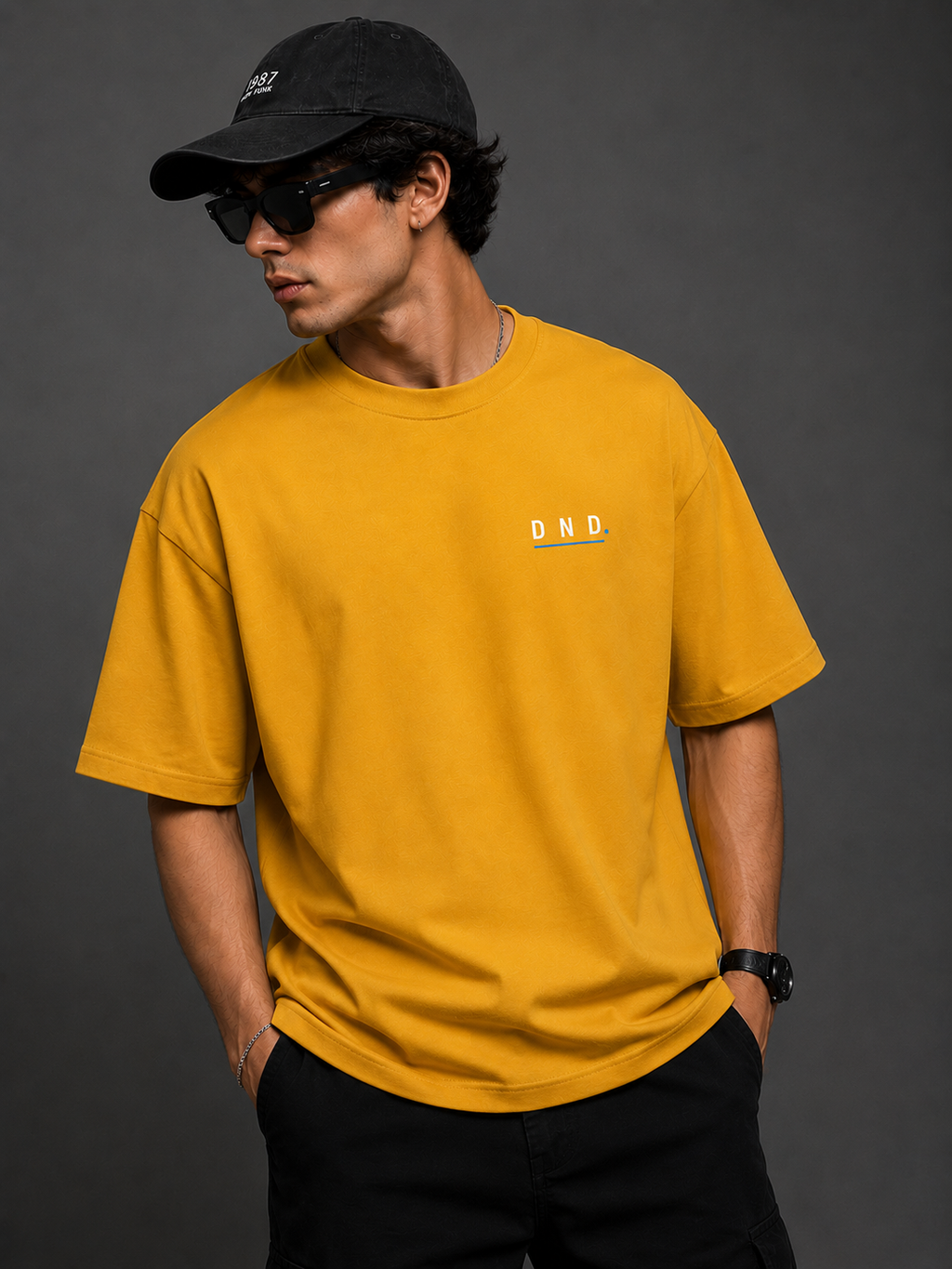 DO NOT DISTURB. Oversized Mustard Yellow T-Shirt | 240 GSM Cotton Lycra | Label 28