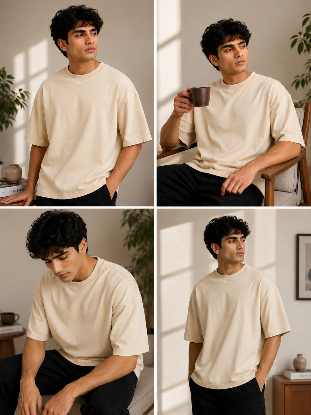 Cotton Boxy Fit T-Shirt - Beige