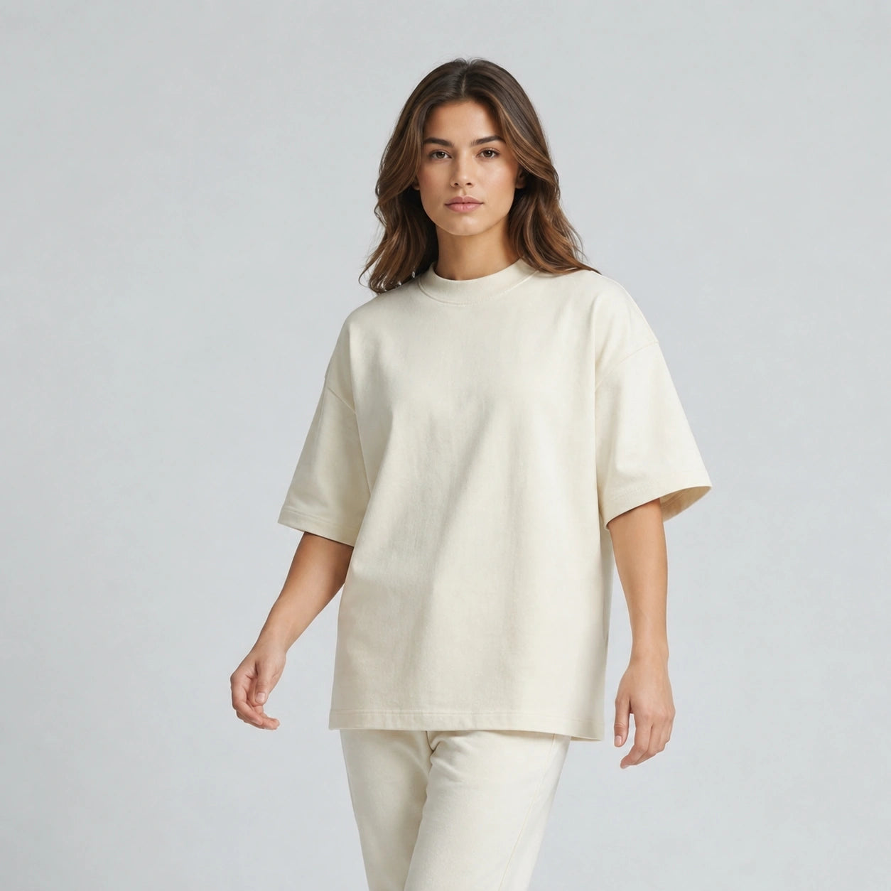 Cotton Boxy Fit T-Shirt - Beige Color