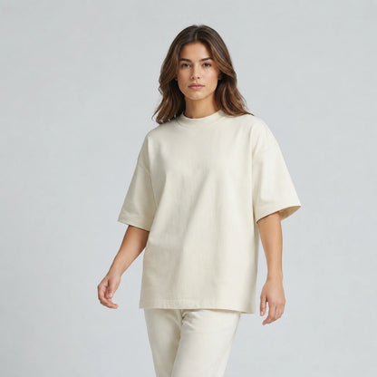 Cotton Boxy Fit T-Shirt - Beige Color