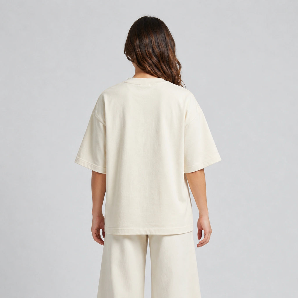 Cotton Boxy Fit T-Shirt - Beige Color