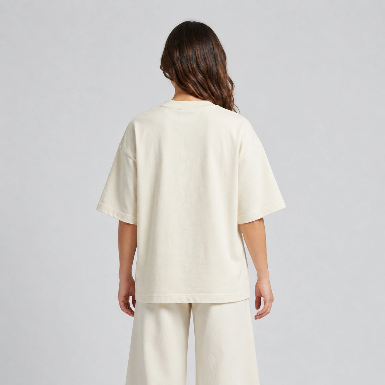 Cotton Boxy Fit T-Shirt - Beige Color