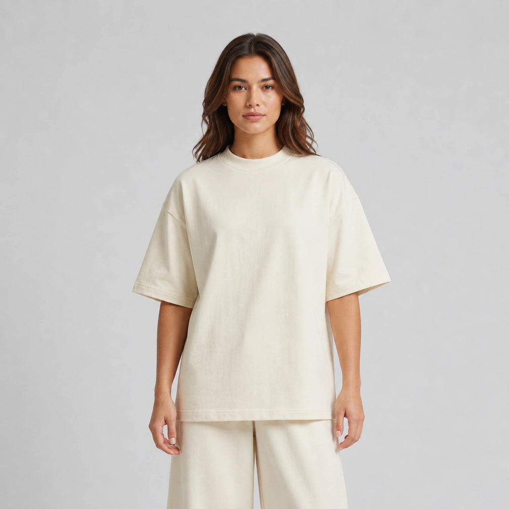 Cotton Boxy Fit T-Shirt - Beige Color
