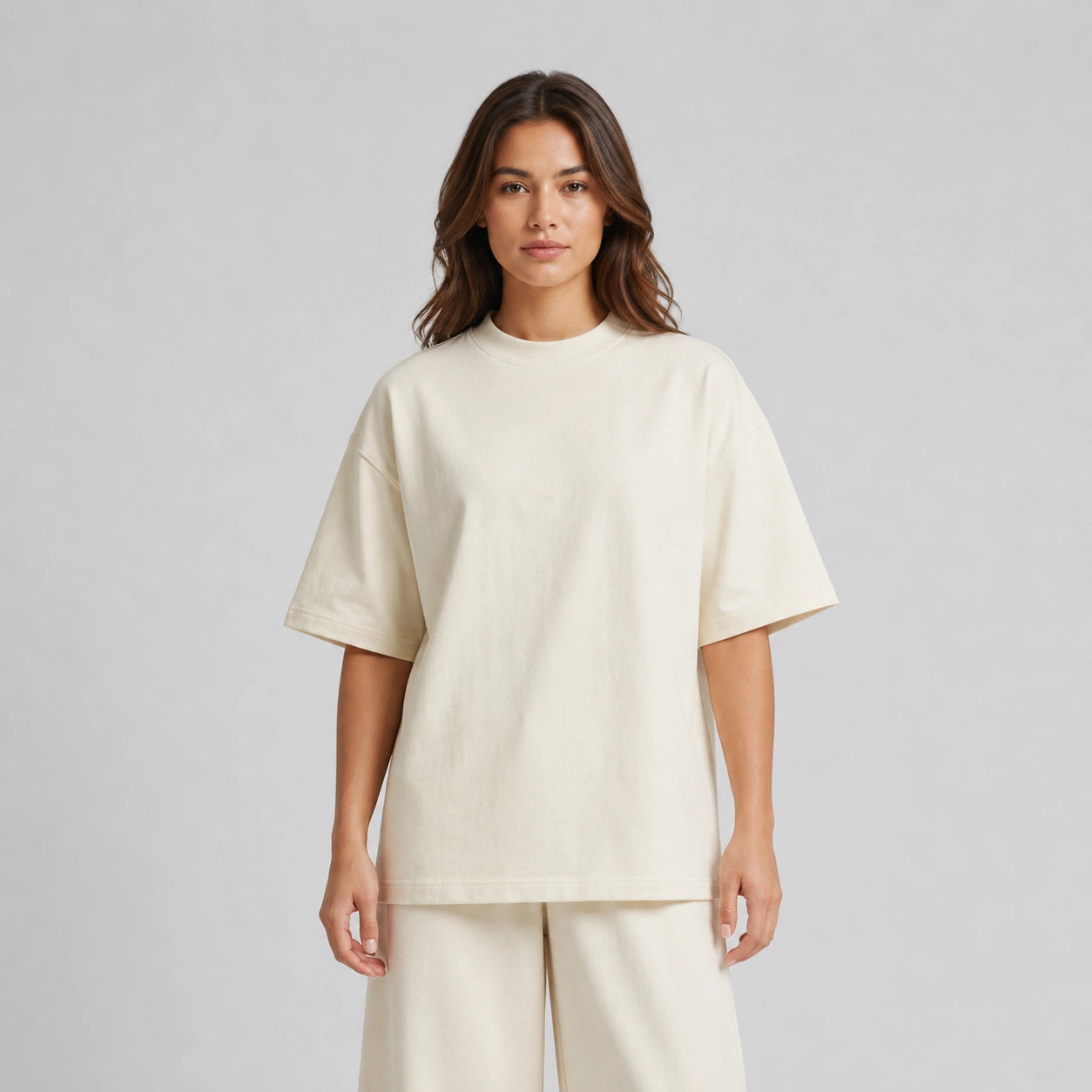 Cotton Boxy Fit T-Shirt - Beige Color