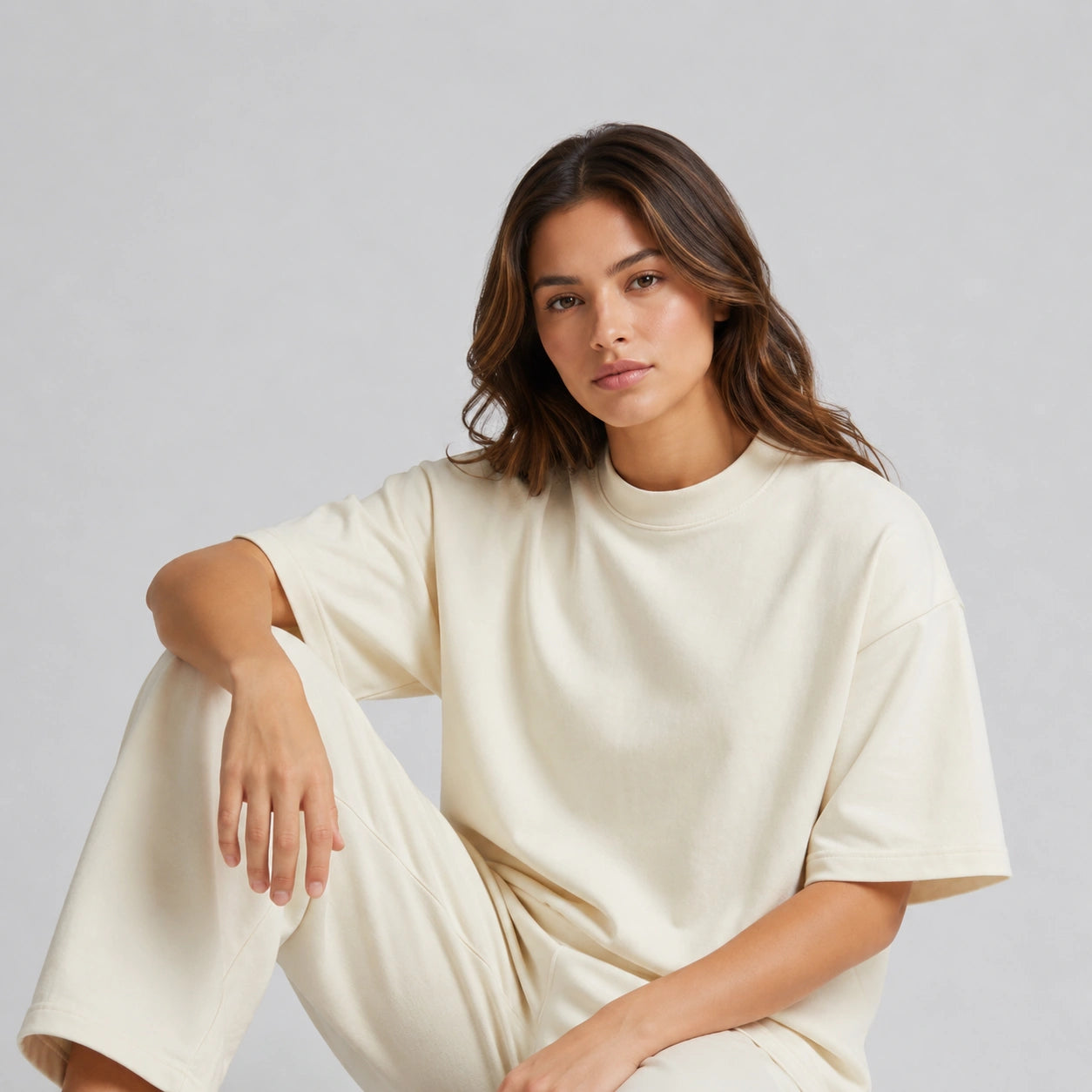 Cotton Boxy Fit T-Shirt - Beige Color
