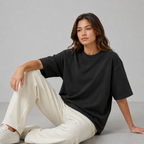 Cotton  Boxy Fit T-Shirt -Black Color