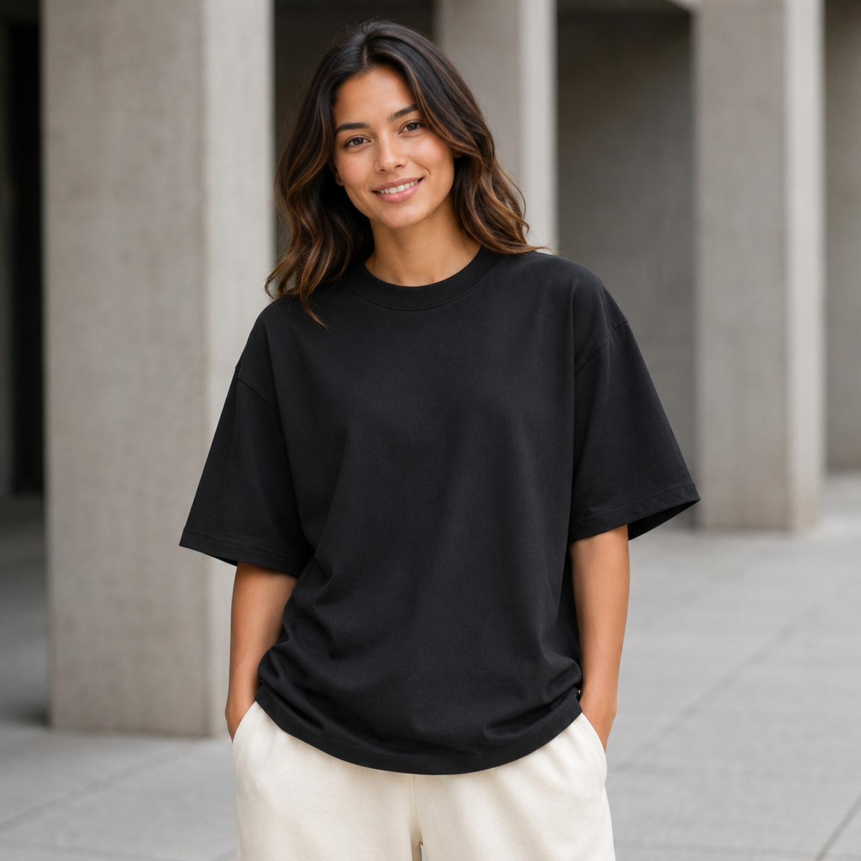 Cotton  Boxy Fit T-Shirt -Black Color