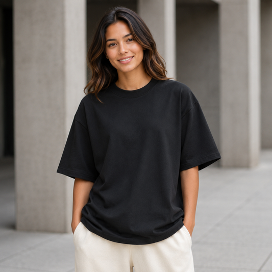 Cotton  Boxy Fit T-Shirt -Black Color