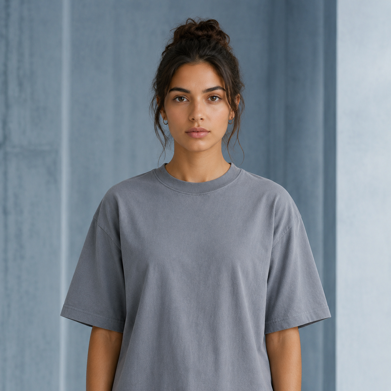 Cotton  Boxy Fit T-Shirt - Steel Blue Color