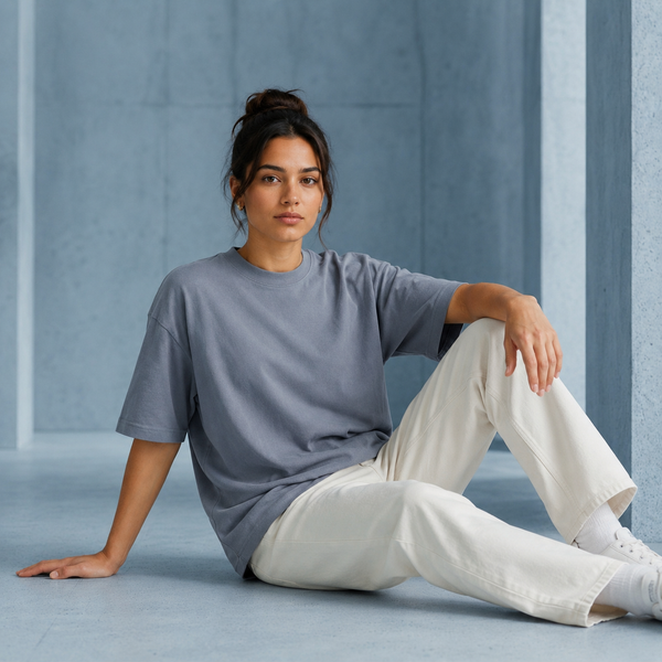 Cotton  Boxy Fit T-Shirt - Steel Blue Color