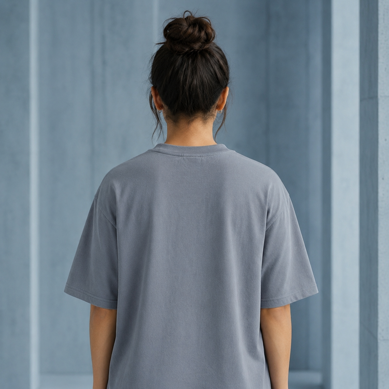 Cotton  Boxy Fit T-Shirt - Steel Blue Color