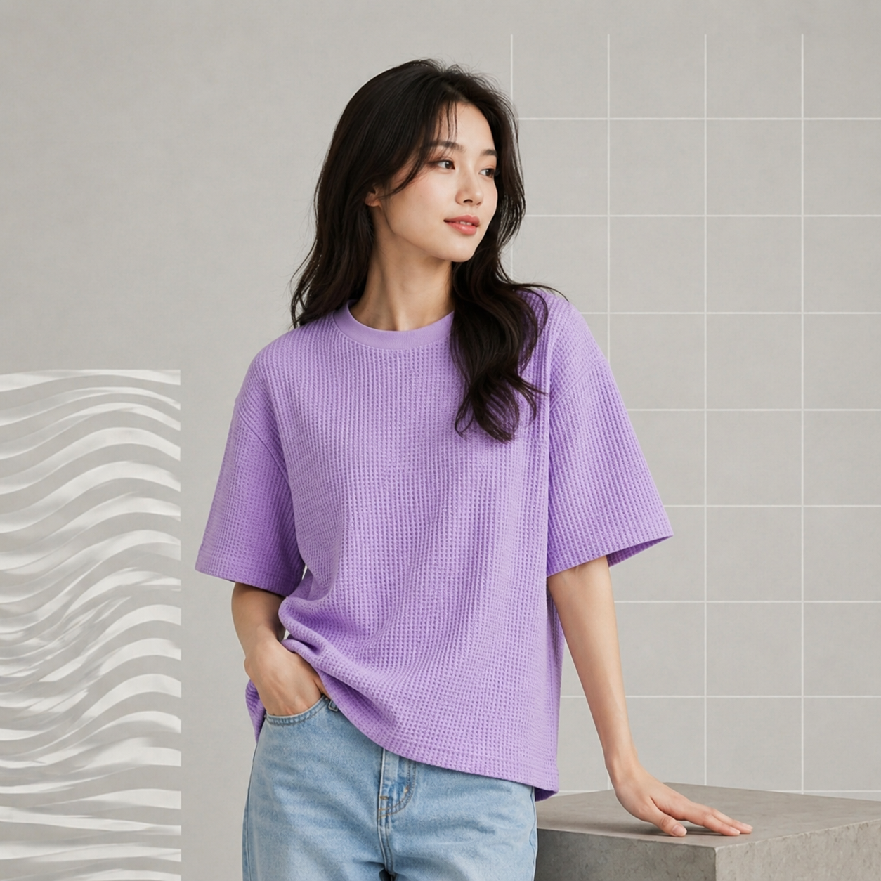 Waffle Boxy Fit Tee Under ₹699 | Lavender Color