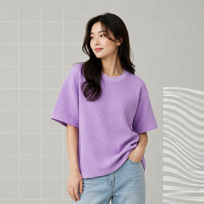 Waffle Boxy Fit Tee Under ₹699 | Lavender Color