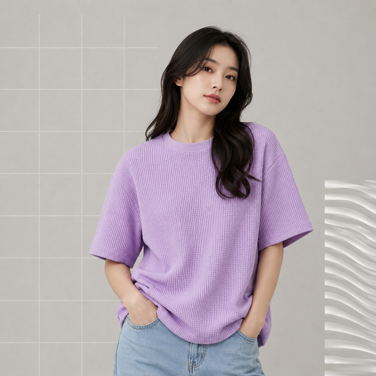 Waffle Boxy Fit Tee Under ₹699 | Lavender Color