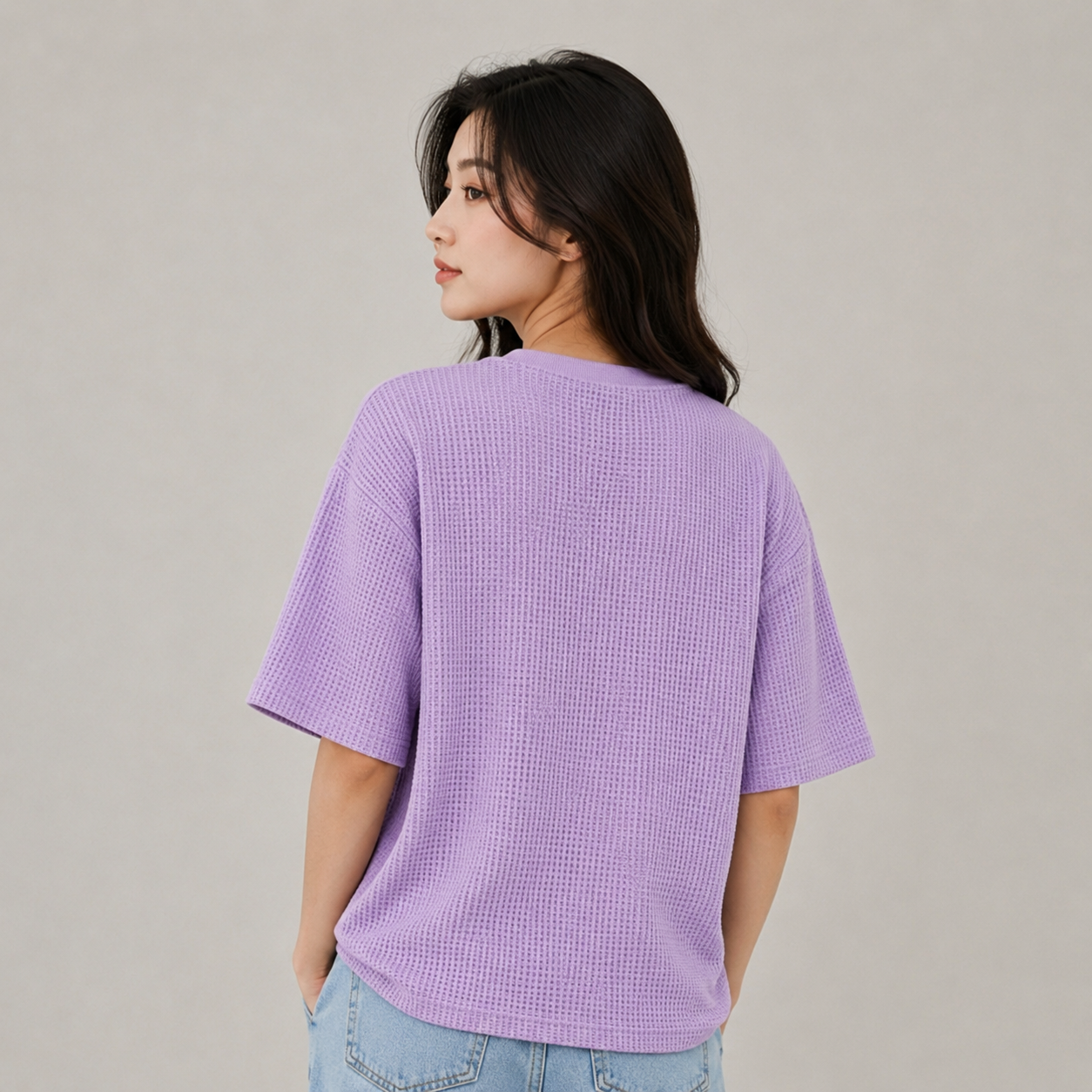 Waffle Boxy Fit Tee Under ₹699 | Lavender Color