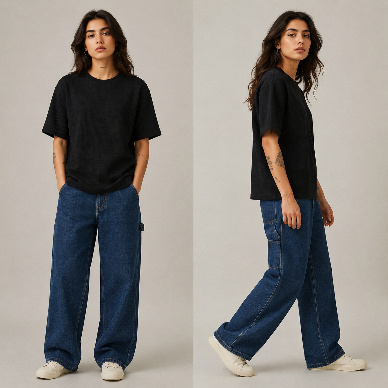 Waffle Boxy Fit Tee Under ₹699 | Black Color