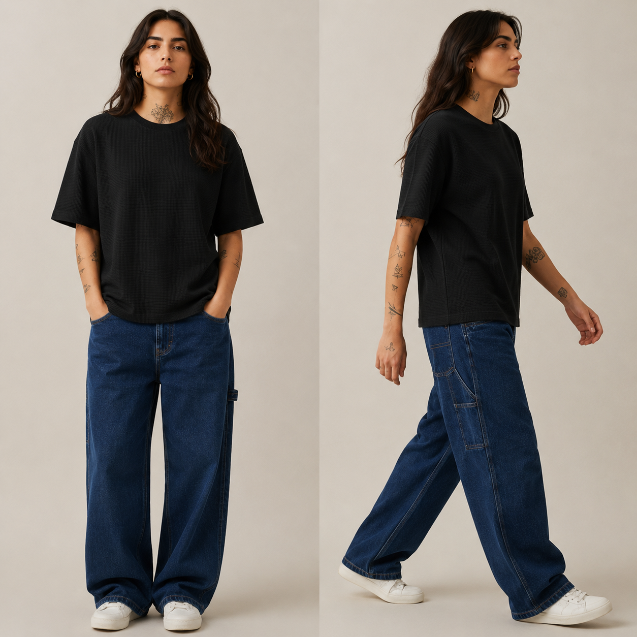 Waffle Boxy Fit Tee Under ₹699 | Black Color