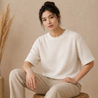 Waffle Boxy Fit Tee Under ₹699 | White Color