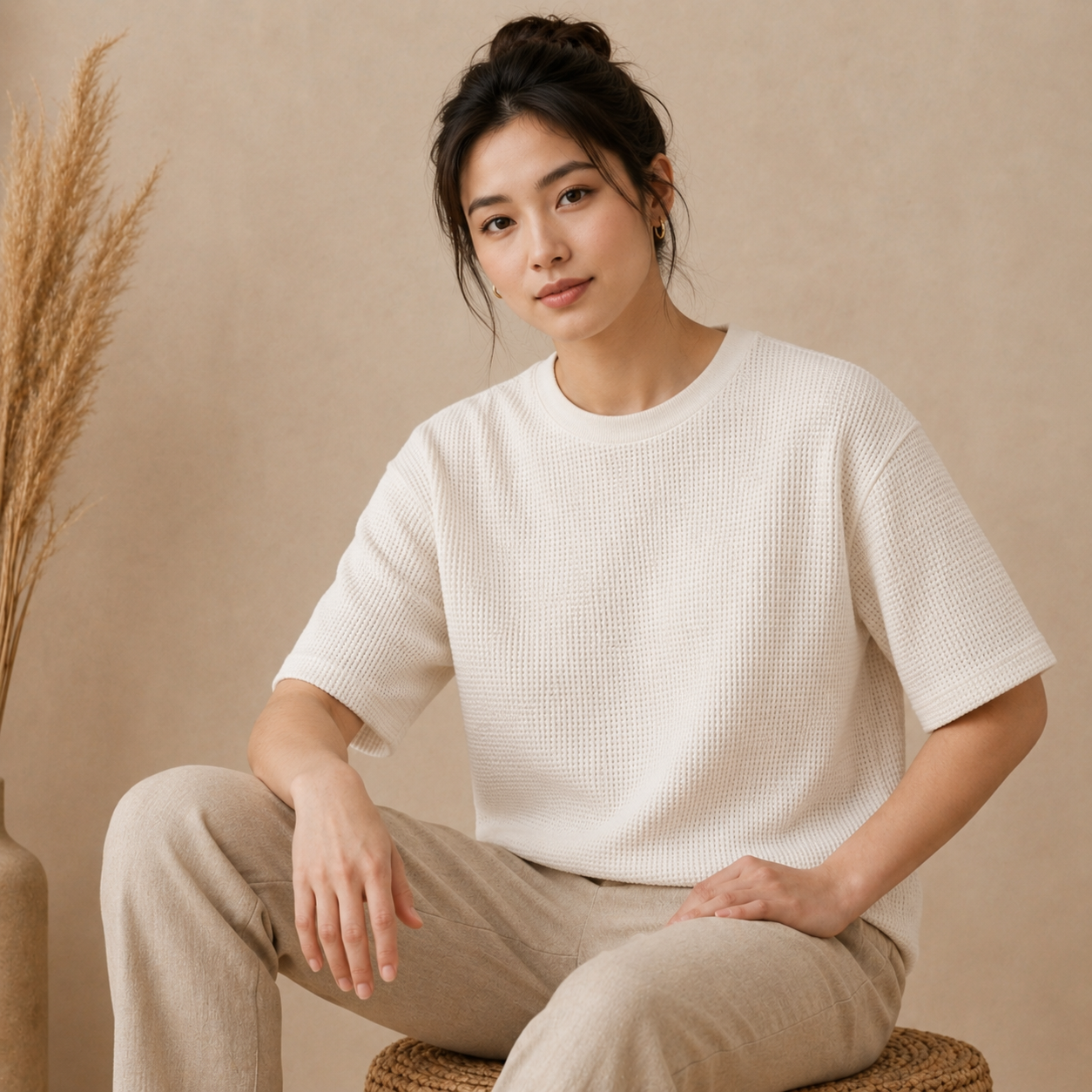 Waffle Boxy Fit Tee Under ₹699 | White Color