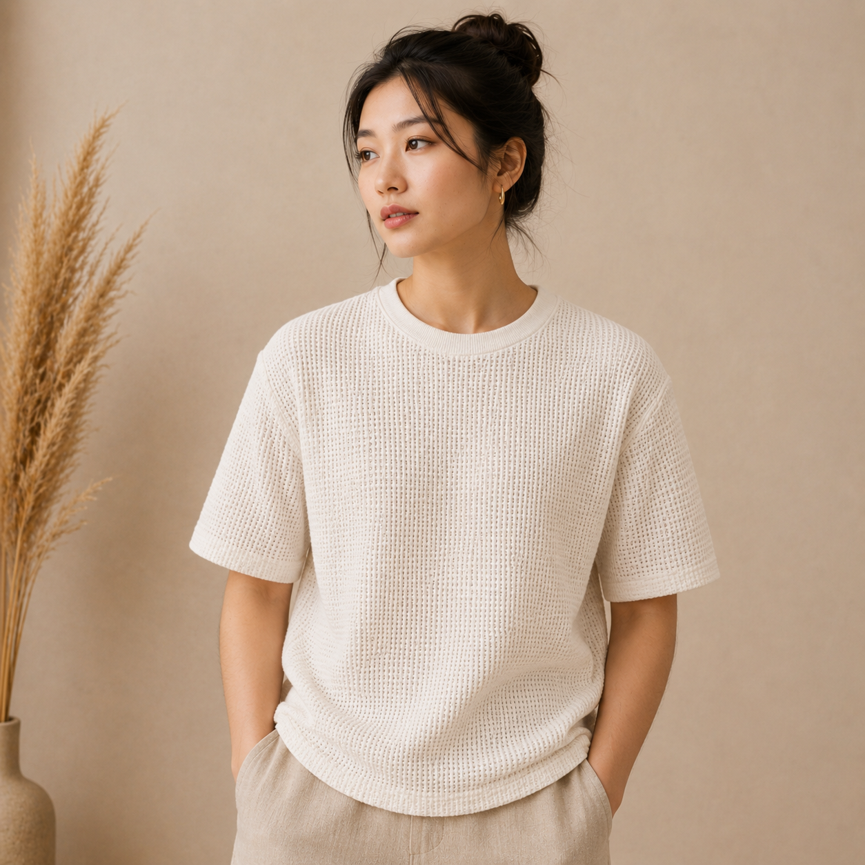 Waffle Boxy Fit Tee Under ₹699 | White Color