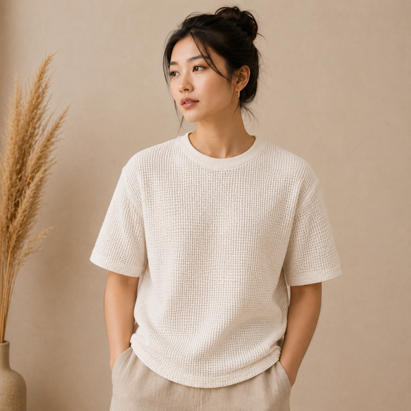 Waffle Boxy Fit Tee Under ₹699 | White Color