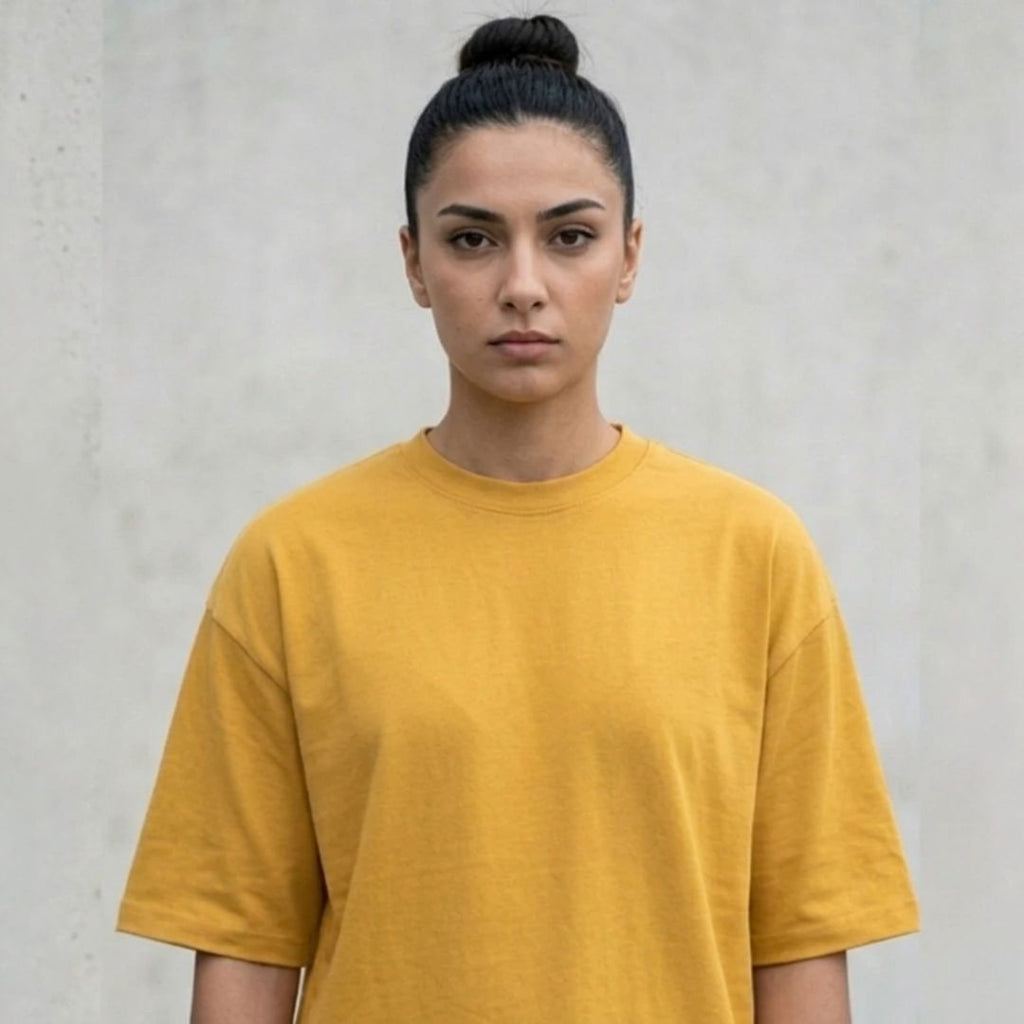 Cotton Boxy Fit T-Shirt - Mustard Yellow Color