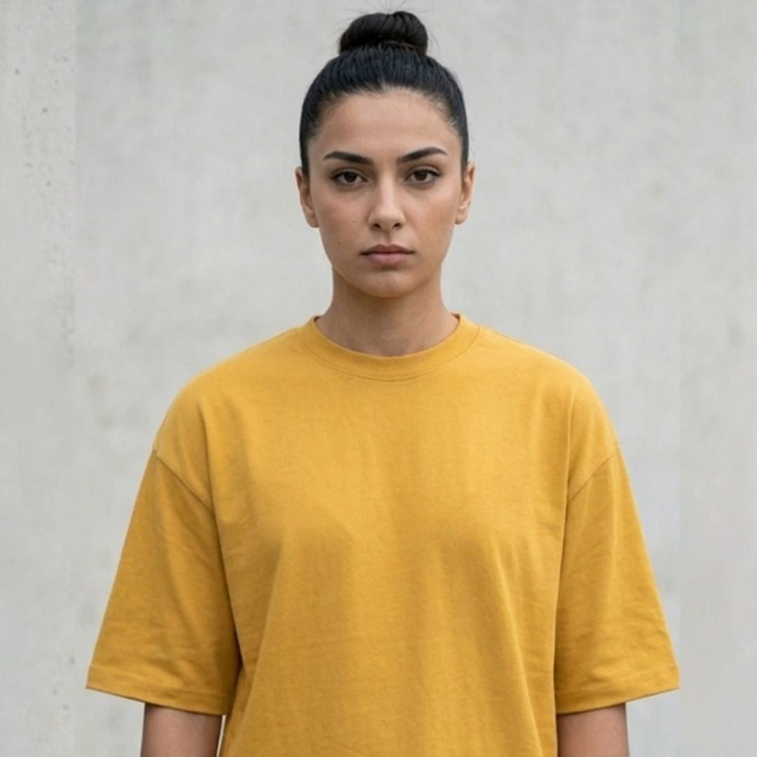 Cotton Boxy Fit T-Shirt - Mustard Yellow Color