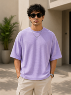 Waffle Knit Boxy Fit T-Shirt Under ₹699 | Lavender