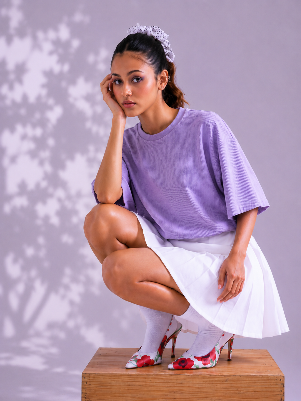 Waffle Boxy Fit Tee Under ₹699 | Lavender Color