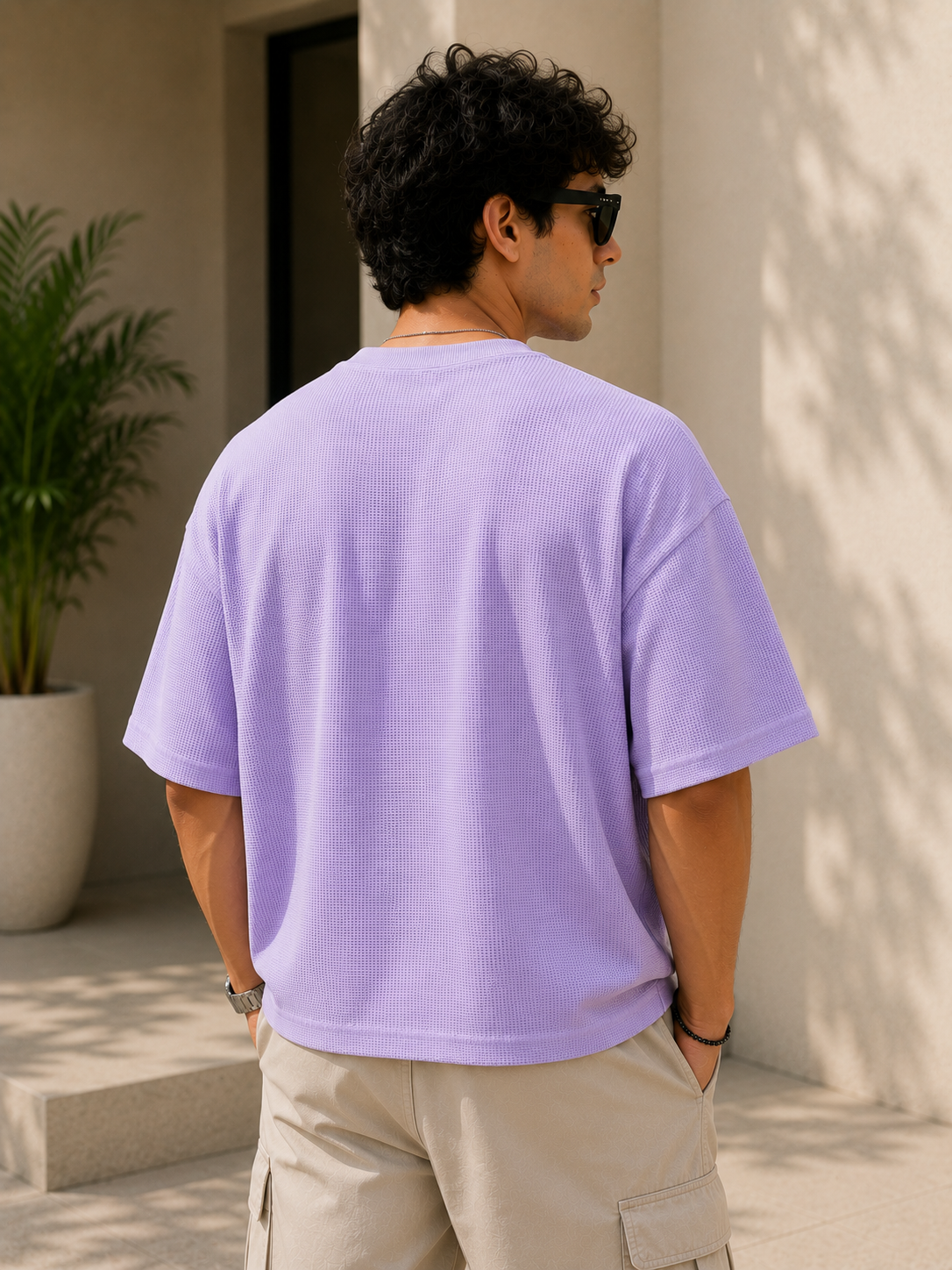 Waffle Knit Boxy Fit T-Shirt Under ₹699 | Lavender