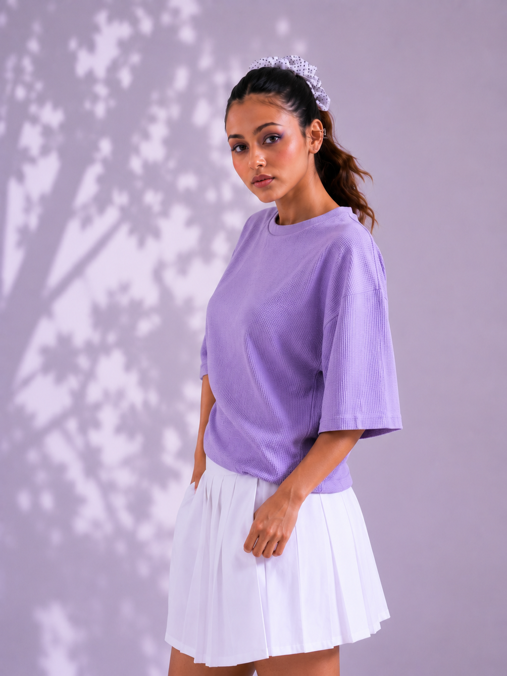 Waffle Boxy Fit Tee Under ₹699 | Lavender Color