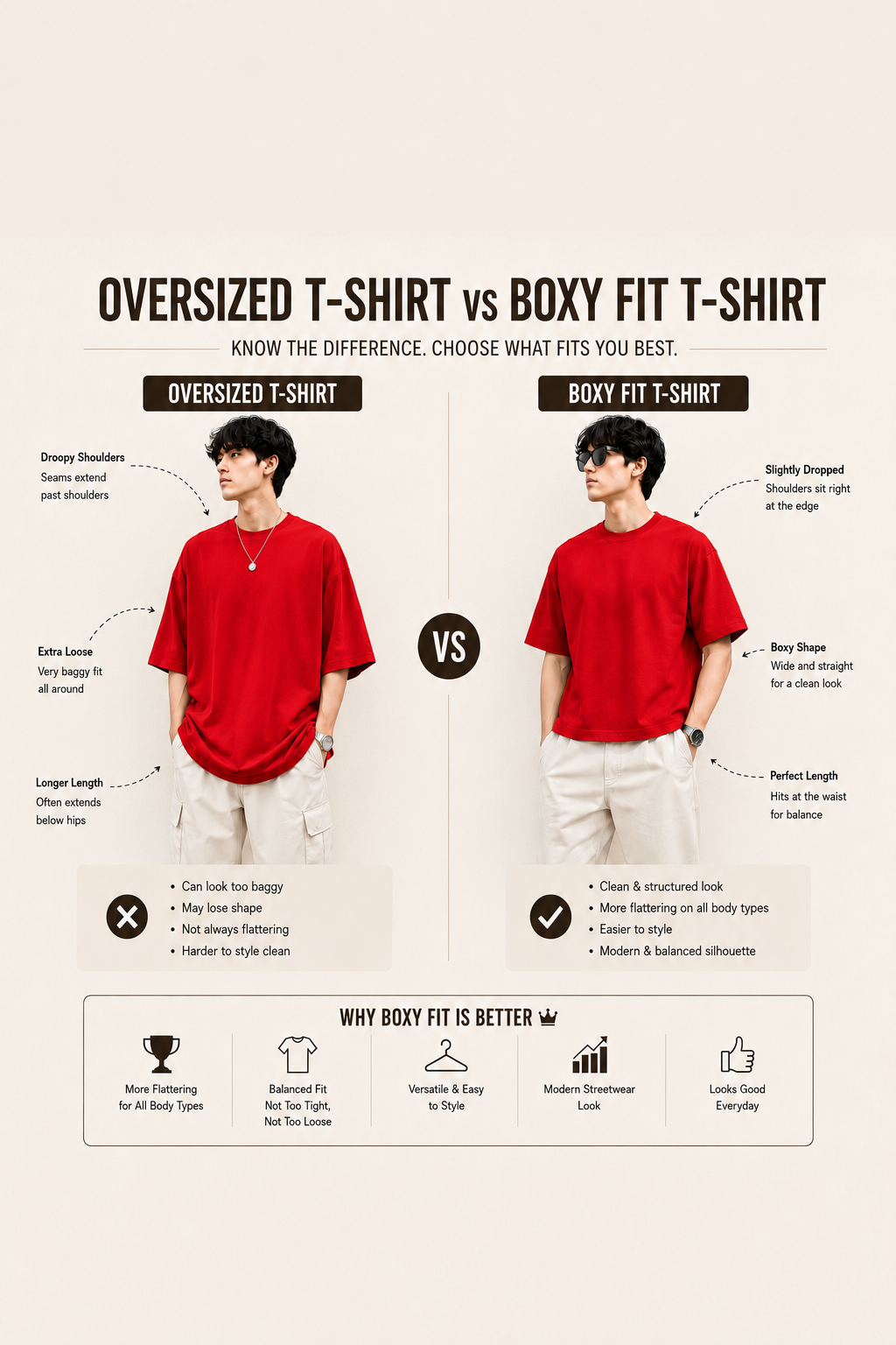Cotton Boxy Fit T-Shirt - Red