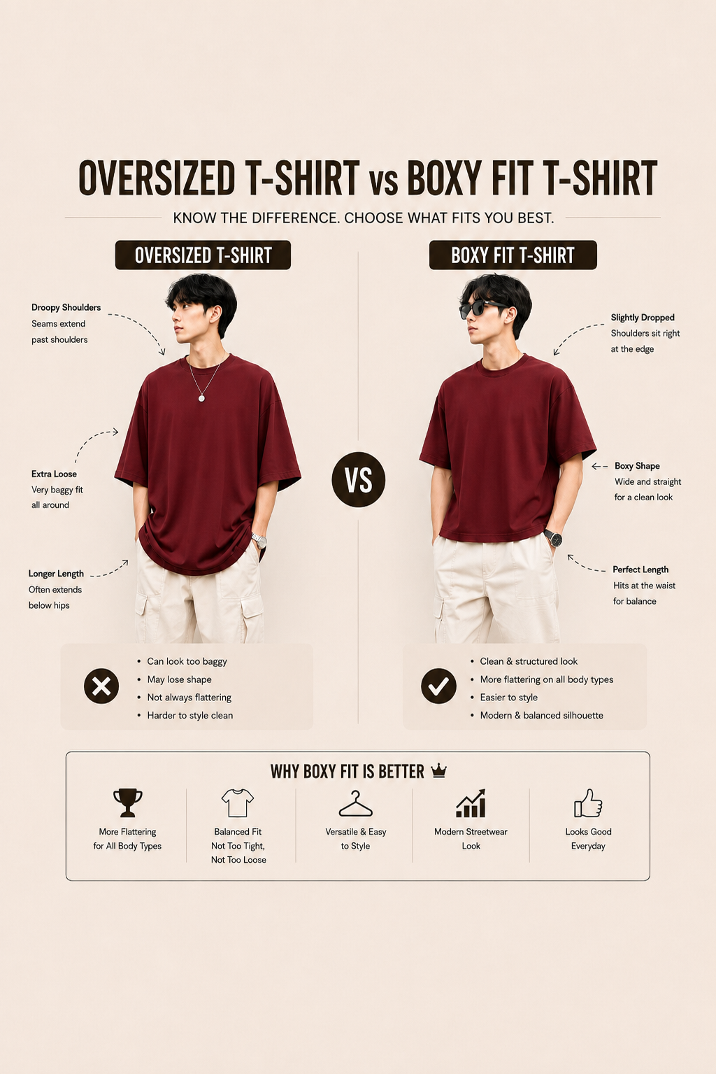 Cotton  Boxy Fit T-Shirt-Maroon