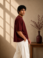 Cotton  Boxy Fit T-Shirt-Maroon