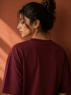 Cotton  Boxy Fit T-Shirt-Maroon Color