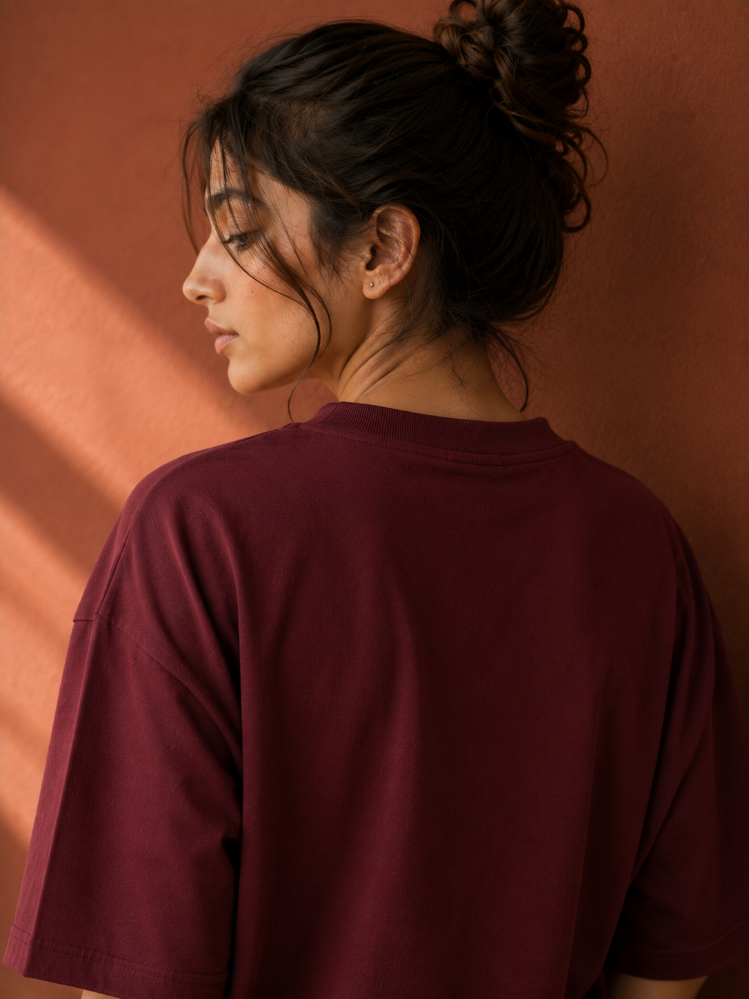 Cotton  Boxy Fit T-Shirt-Maroon Color