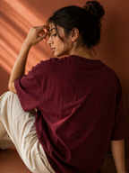 Cotton  Boxy Fit T-Shirt-Maroon Color
