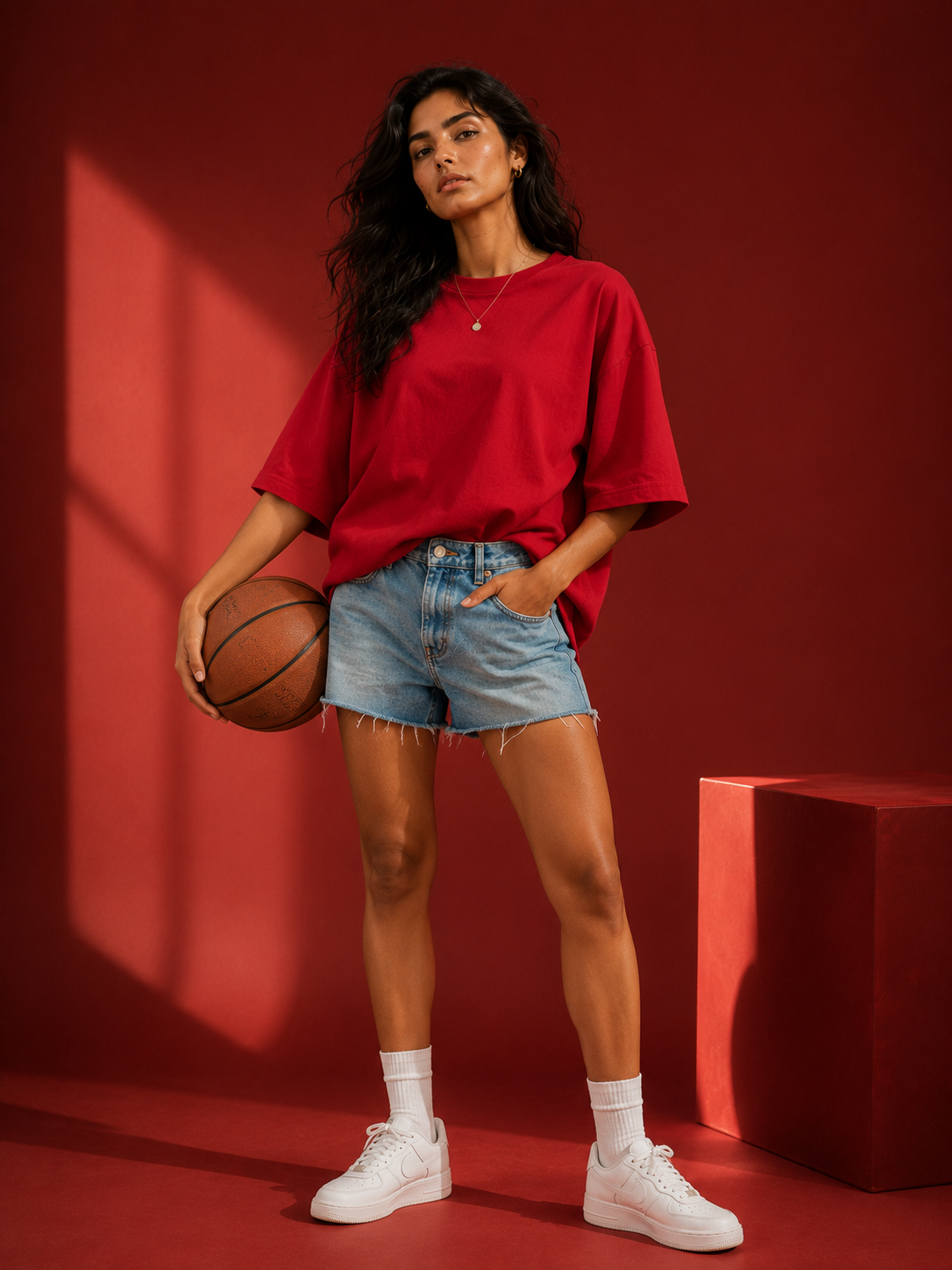 Cotton Boxy Fit T-Shirt - Red Color