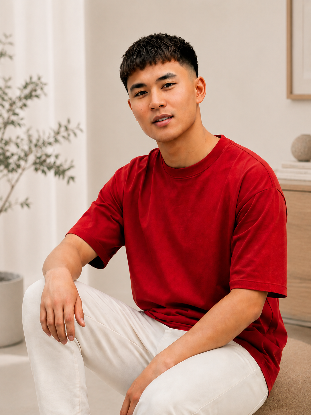 Cotton Boxy Fit T-Shirt - Red