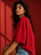 Cotton Boxy Fit T-Shirt - Red Color