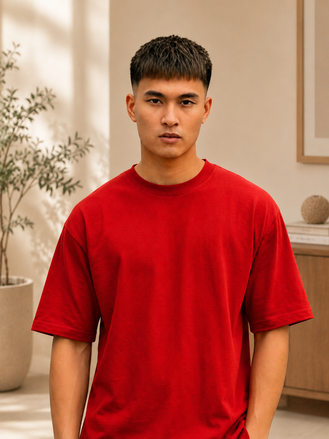 Cotton Boxy Fit T-Shirt - Red