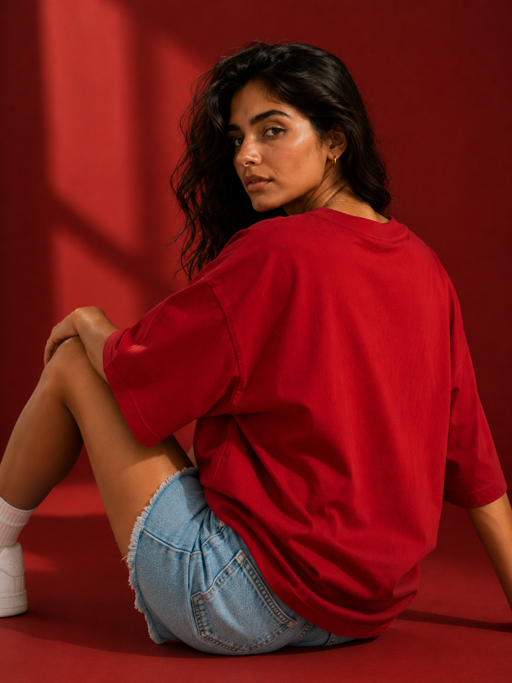 Cotton Boxy Fit T-Shirt - Red Color